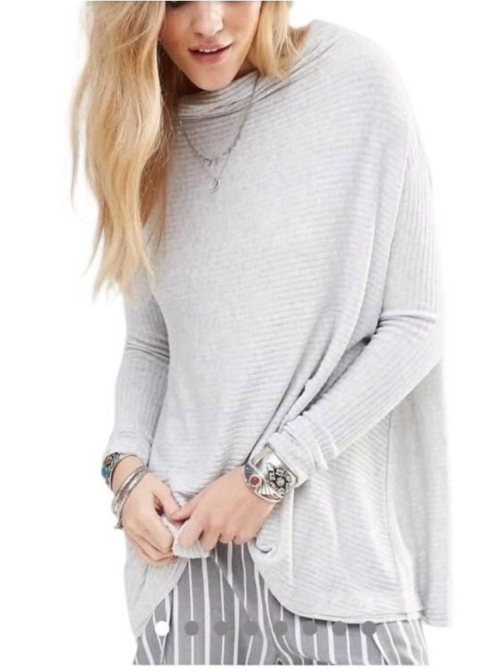 We The Free Light Gray Ribbed Cowl Sweater Open Back